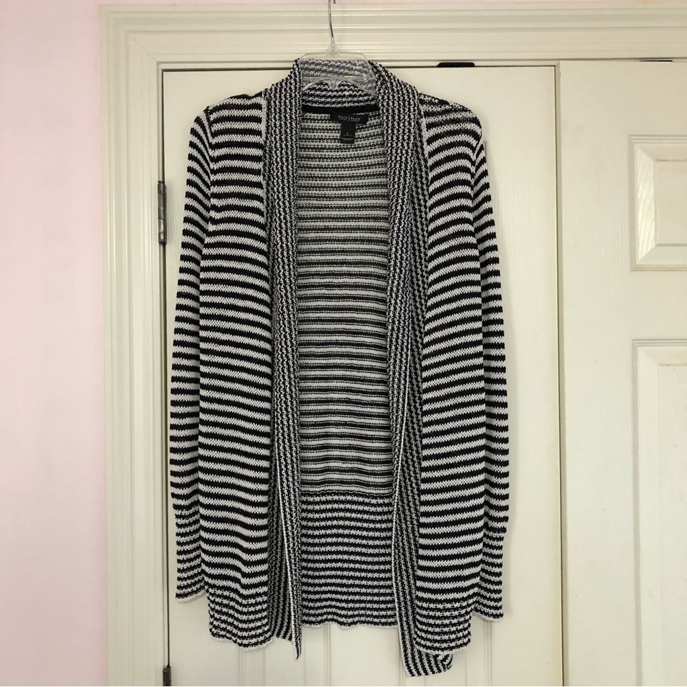 White House Black Market Black and White Striped Cardigan